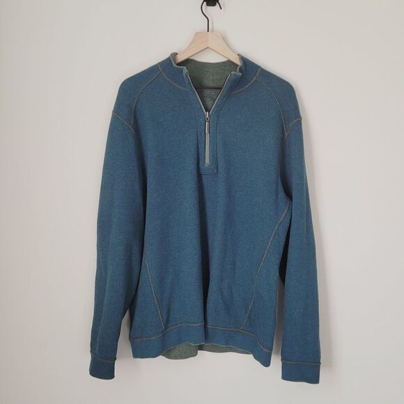 Tommy Bahama Flipshore Reversible 1/2-Zip Pullover Size Large in Green & Blue - Picture 9 of 9